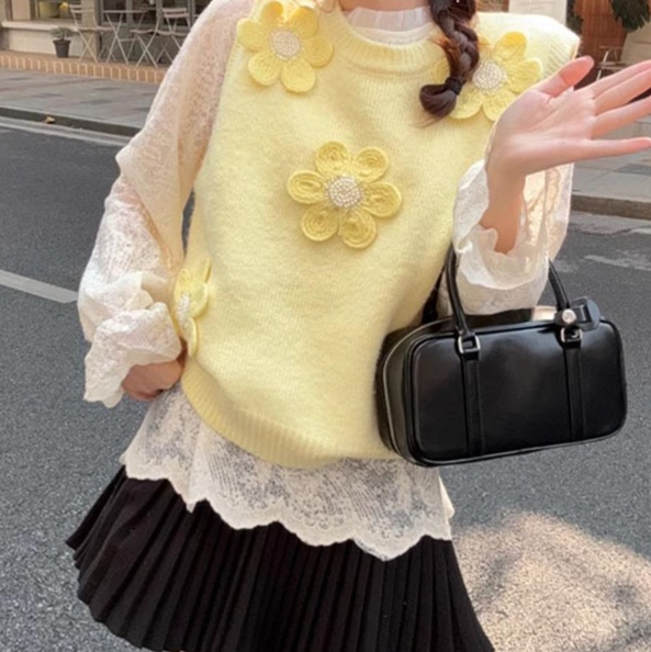 花柄ファッション 立体フラワー装飾ベスト