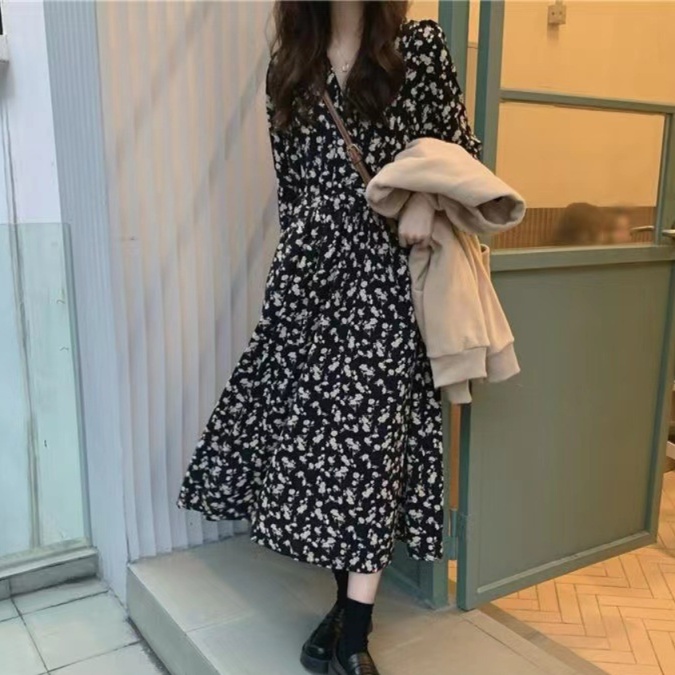 花柄ファッション 花柄シフォンロングワンピース