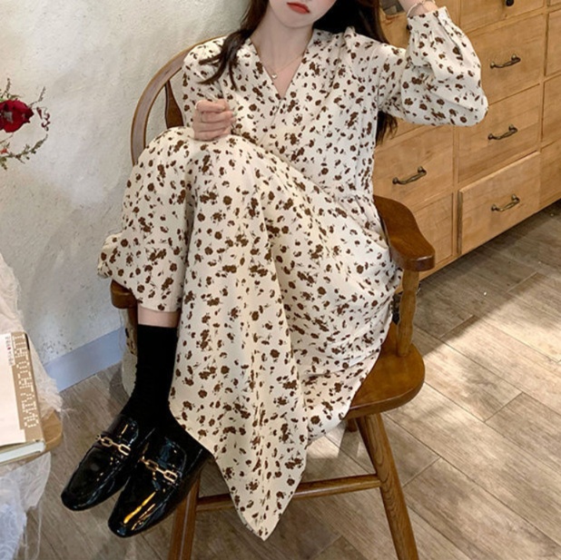 花柄ファッション 花柄シフォンロングワンピース