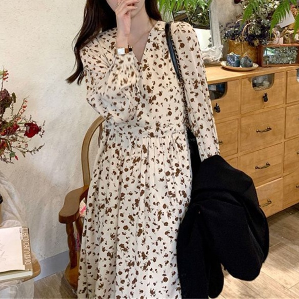 花柄ファッション 花柄シフォンロングワンピース