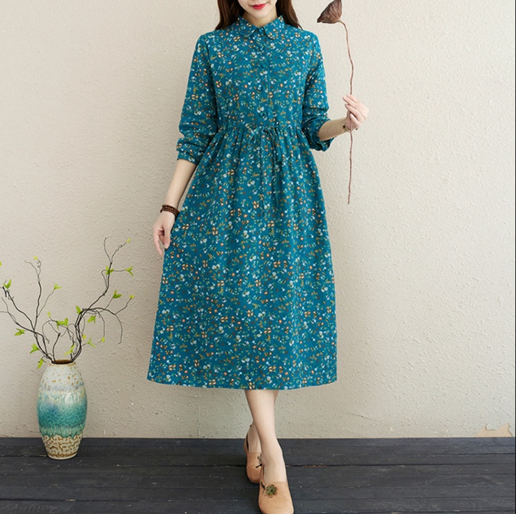 非表示(テイスト違い)花柄ファッション 小花柄長袖シャツワンピース