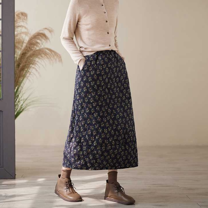 花柄ファッション 小花柄ウエストゴムロングスカート