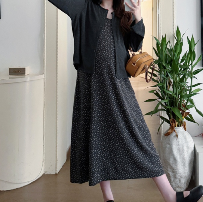 花柄ファッション 小花柄ドット柄キャミソールワンピース