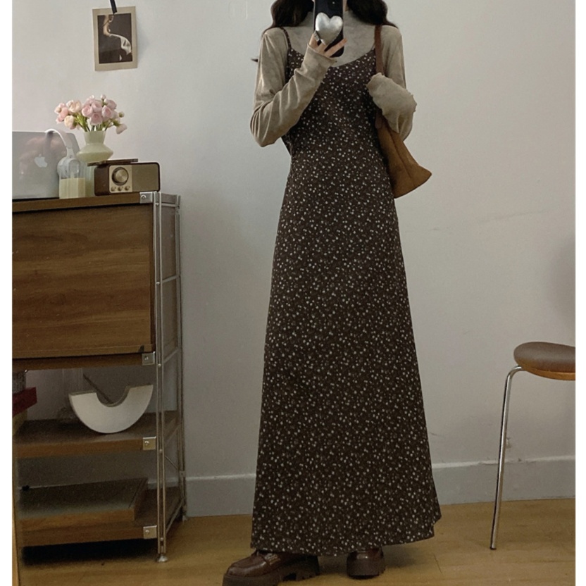 花柄ファッション 小花柄ロング丈キャミソールワンピース