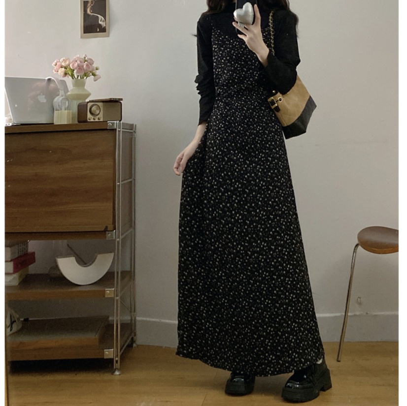 花柄ファッション 小花柄ロング丈キャミソールワンピース