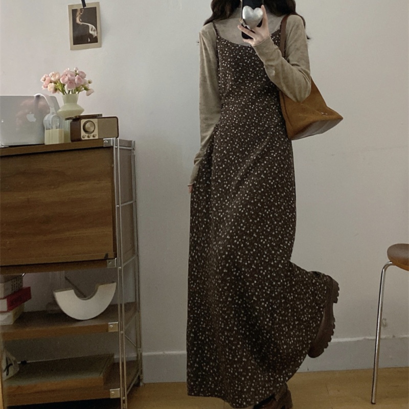 花柄ファッション 小花柄ロング丈キャミソールワンピース