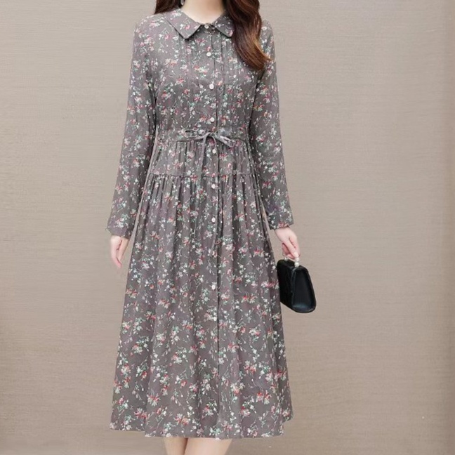 花柄ファッション 小花柄ロング丈シャツワンピース