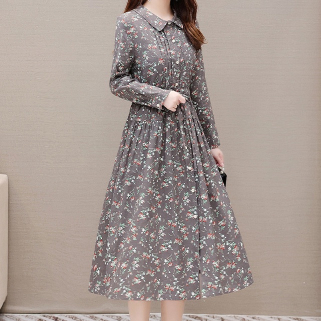 花柄ファッション 小花柄ロング丈シャツワンピース