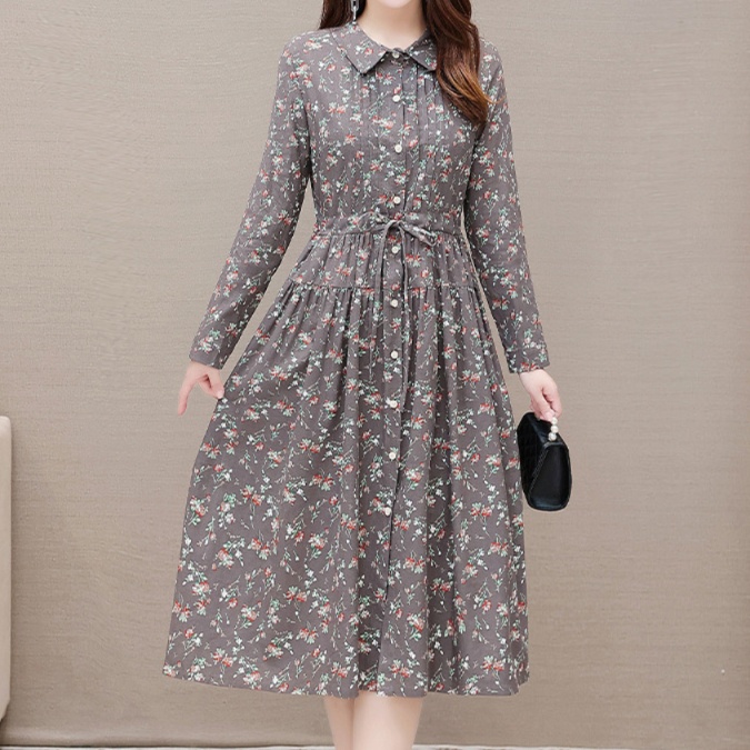 花柄ファッション 小花柄ロング丈シャツワンピース