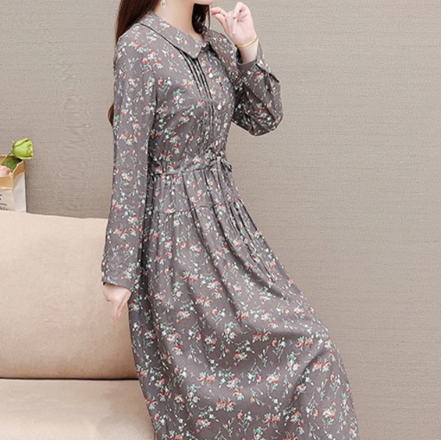 花柄ファッション 小花柄ロング丈シャツワンピース