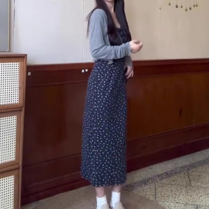 花柄ファッション 小花柄キャミソールワンピース長袖セット