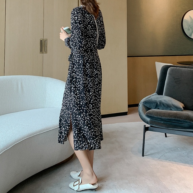 花柄ファッション 小花柄スタンドカラーシフォンワンピース