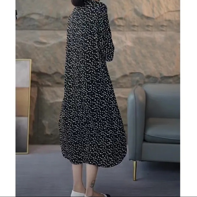 花柄ファッション 小花柄シフォン七分袖ロング丈ワンピース