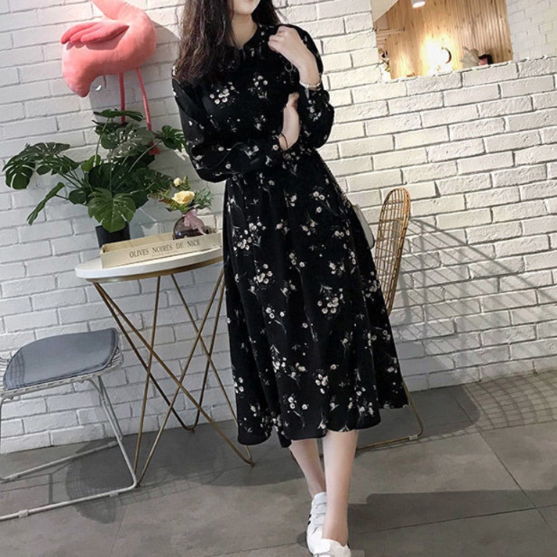 花柄ファッション 小花柄シフォンロング丈ワンピース