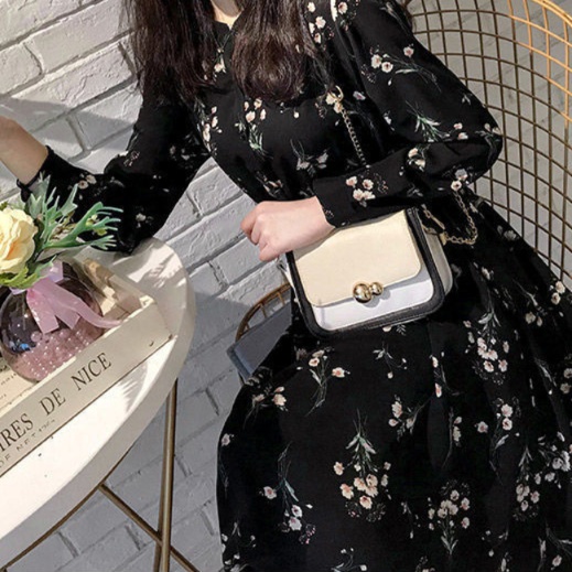 花柄ファッション 小花柄シフォンロング丈ワンピース