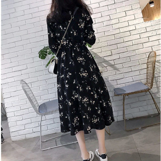 花柄ファッション 小花柄シフォンロング丈ワンピース