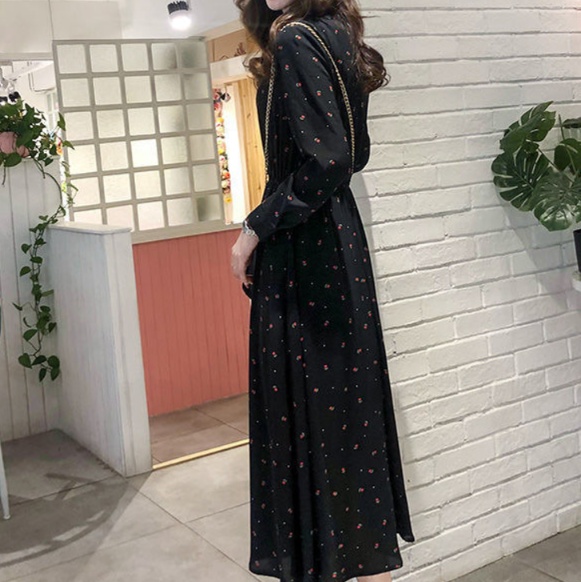 花柄ファッション 小花柄シフォンロング丈ワンピース