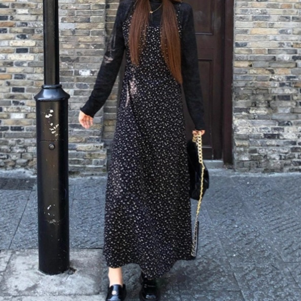 花柄ファッション 小花柄シフォンキャミワンピース