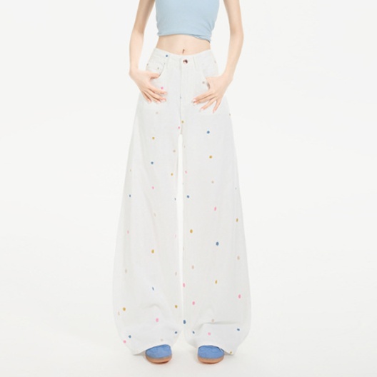 花柄ファッション カラフル刺繍ワイドシルエット花柄デニム