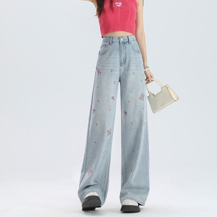 花柄ファッション 小花刺繍とドット柄の華やかワイドデニムパンツ