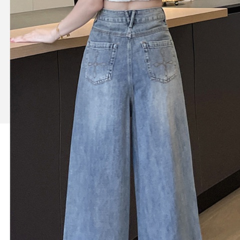 花柄ファッション 裾レース刺繍が華やかなワイドデニムパンツ