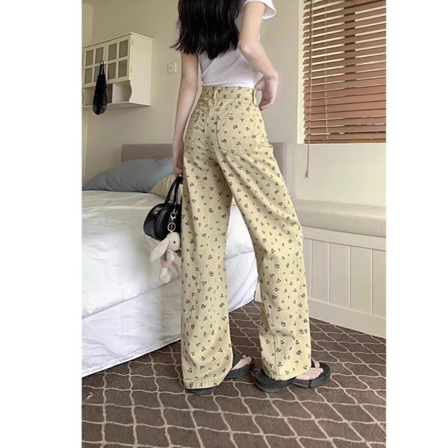 花柄ファッション 小花柄ワイドデニムパンツ