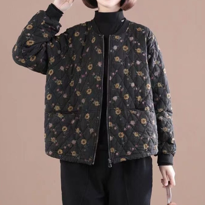 花柄ファッション 花刺繍キルティング中綿入り軽量ジャケット