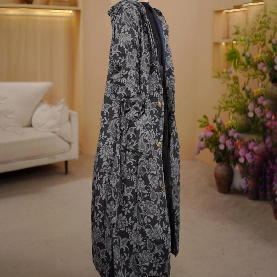 花柄ファッション 華麗な花柄刺繍の和モダンロング丈ジャケット