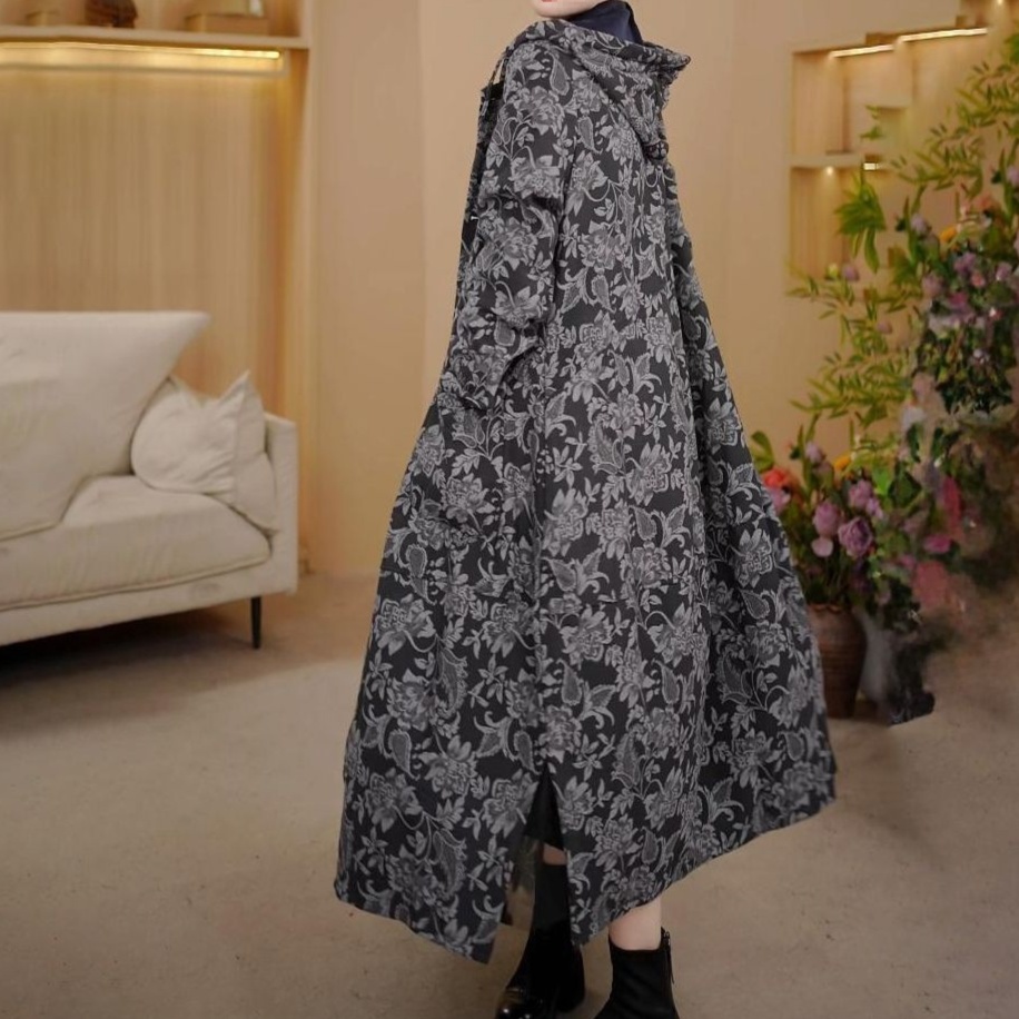 花柄ファッション 華麗な花柄刺繍の和モダンロング丈ジャケット