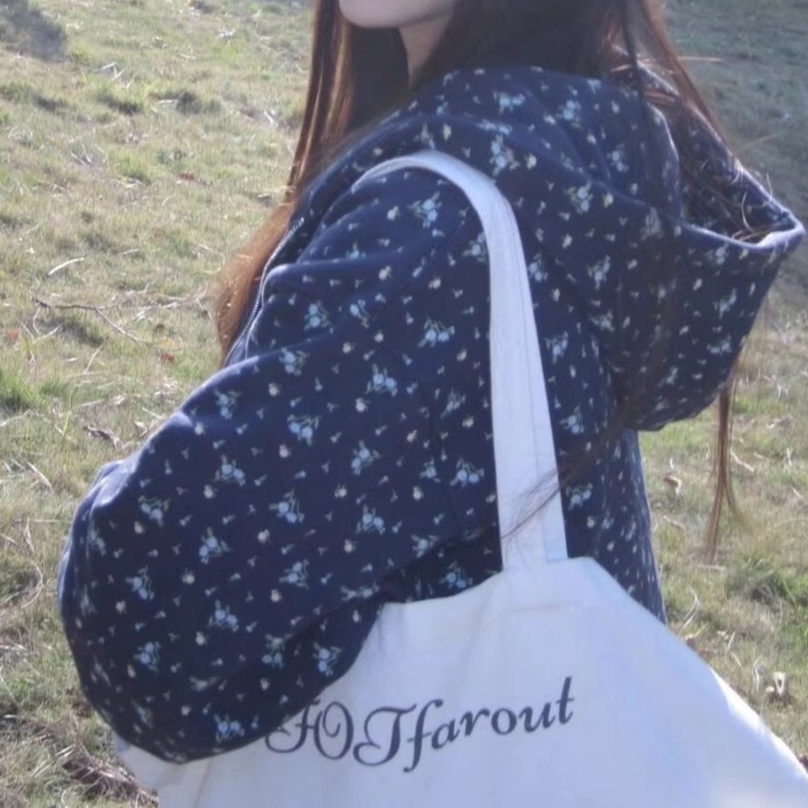 花柄ファッション 小花柄プリント配色ジップアップジャケット