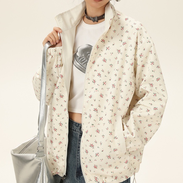 花柄ファッション 小花柄リバーシブルオーバーサイズジャケット
