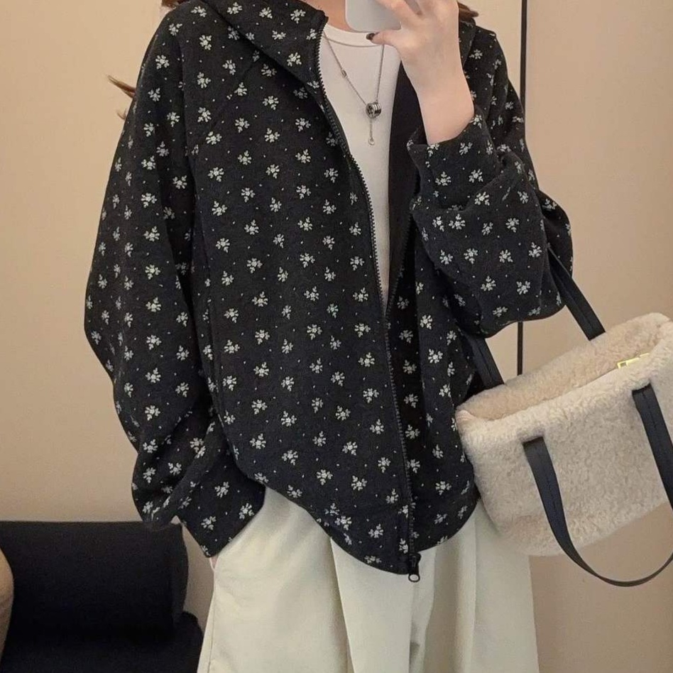 花柄ファッション 小花柄刺繍入りショート丈ジップアップジャケット