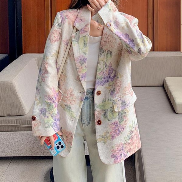 花柄ファッション 華やか花柄刺繍ダブルボタンジャケット