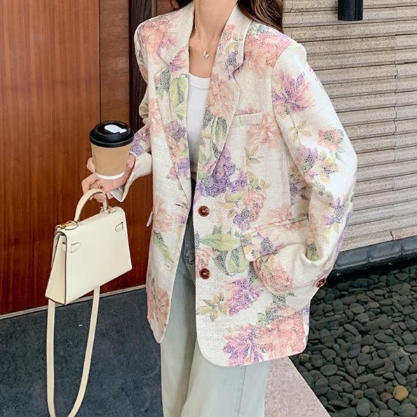 花柄ファッション 華やか花柄刺繍ダブルボタンジャケット