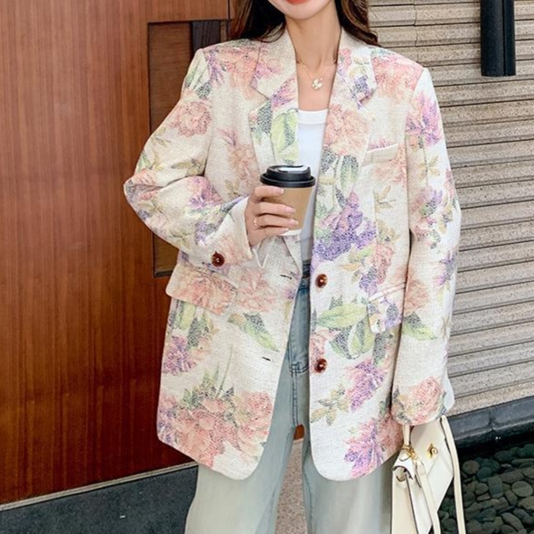 花柄ファッション 華やか花柄刺繍ダブルボタンジャケット
