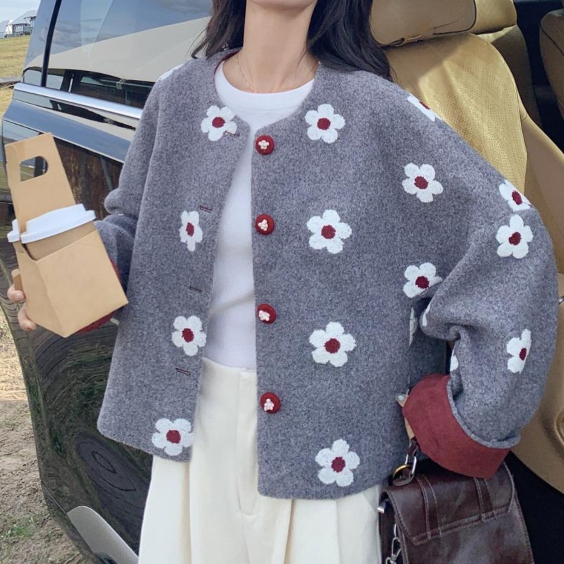 花柄ファッション 立体フラワー刺繍ボアジャケット