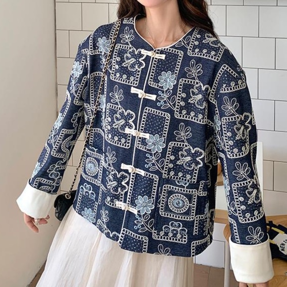 花柄ファッション チャイナ風フラワー刺繍デザインジャケット