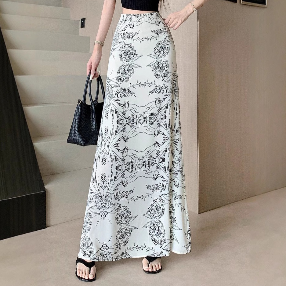 花柄ファッション 東洋柄プリント美脚見え花柄ロングスカート