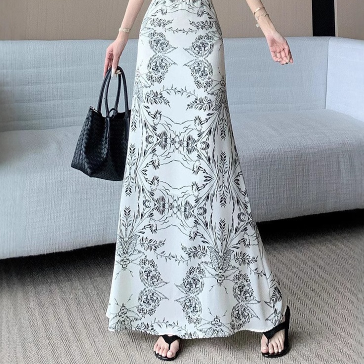 花柄ファッション 東洋柄プリント美脚見え花柄ロングスカート