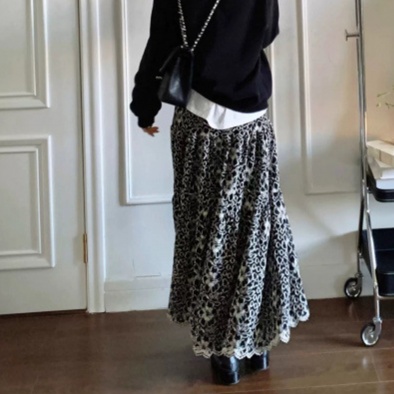 花柄ファッション レース編み花柄ティアードロングスカート