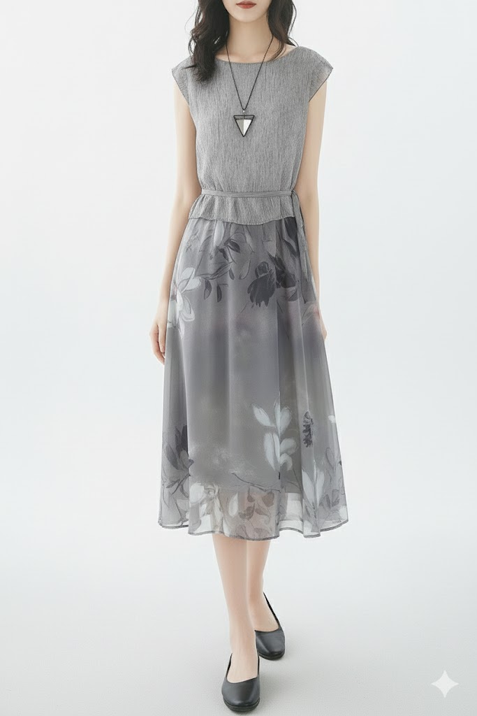ふんわり華やか花柄ミディワンピ