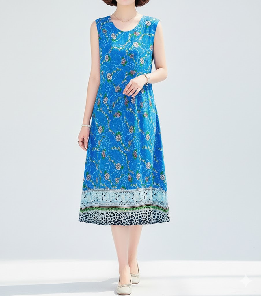 花柄ファッション 爽やか花模様シフォンノースリーブワンピース