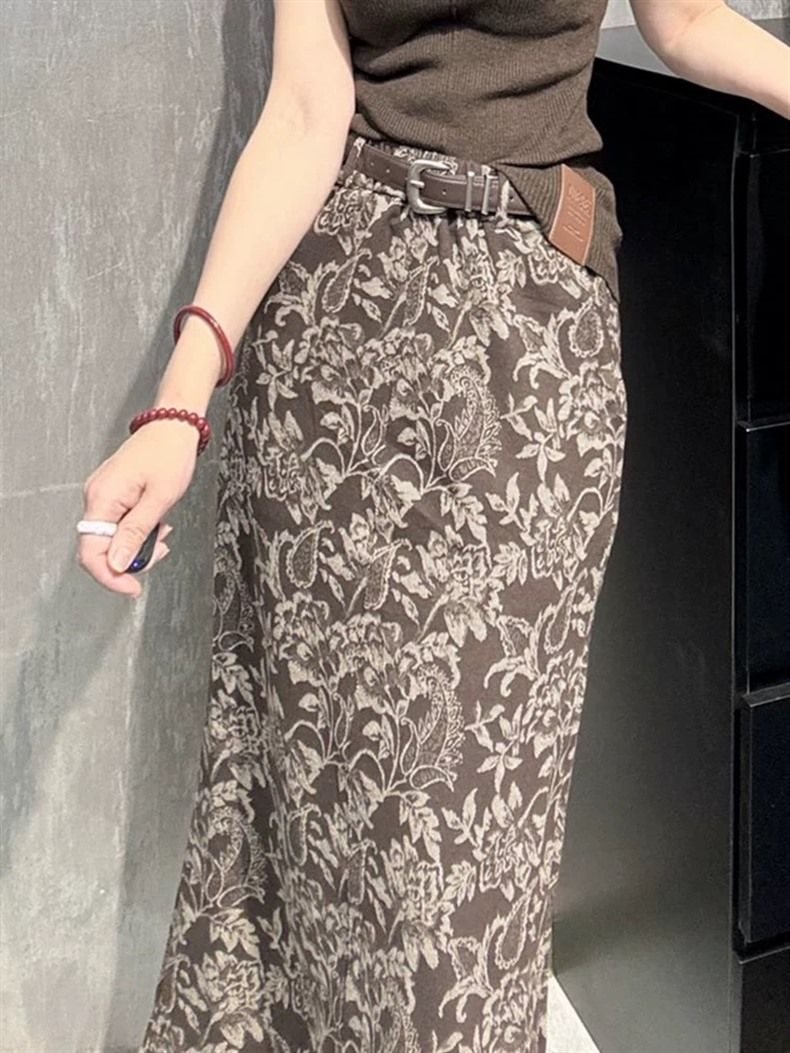 花柄ファッション クラシカル花柄ジャカード風ロングスカート