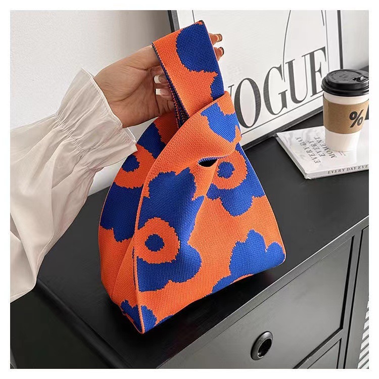 花柄ファッション 北欧風大輪花柄ニットショルダーバッグ