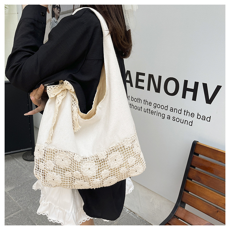 花柄ファッション レース編み飾り付き大容量肩掛け布製鞄