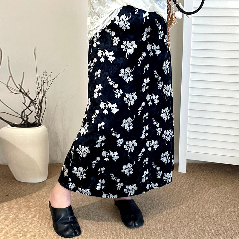 花柄ファッション フラワープリント落ち感ロングスカート