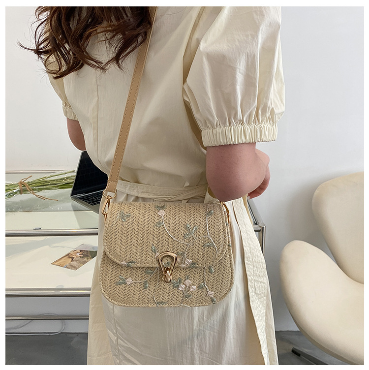 花柄ファッション ヘリンボーン編み込み斜め掛けショルダーバッグ