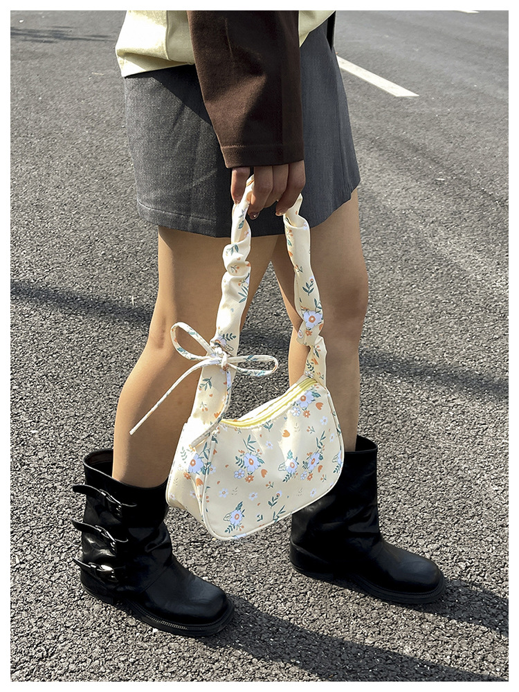 花柄ファッション 小花柄リボンハンドル布製ミニバッグ