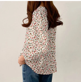 花柄ファッション 小花柄ゆったりチュニックブラウス