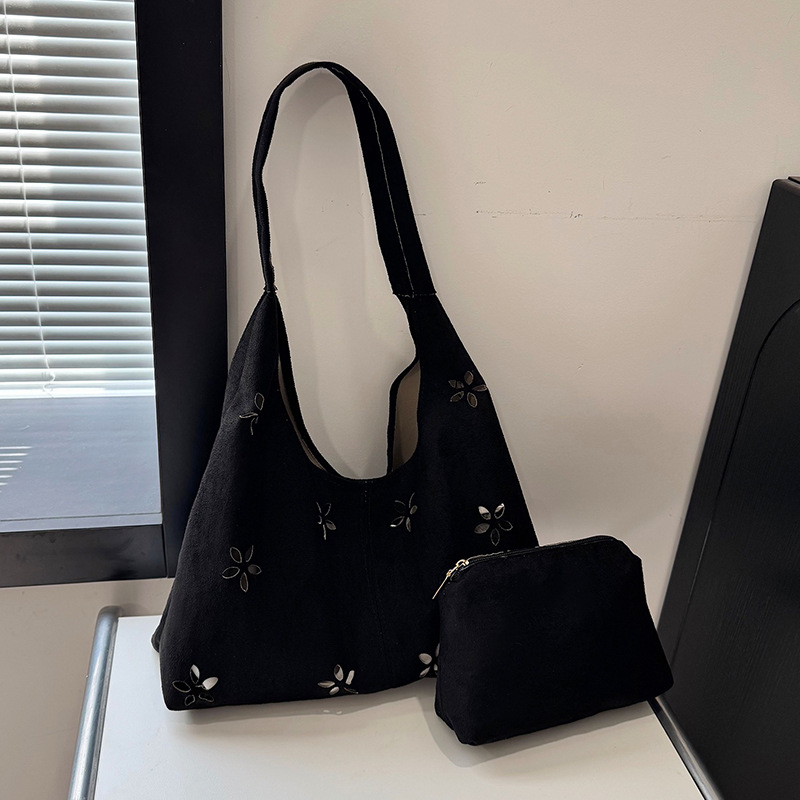 花柄ファッション 花の透かし彫り刺繍トートバッグ